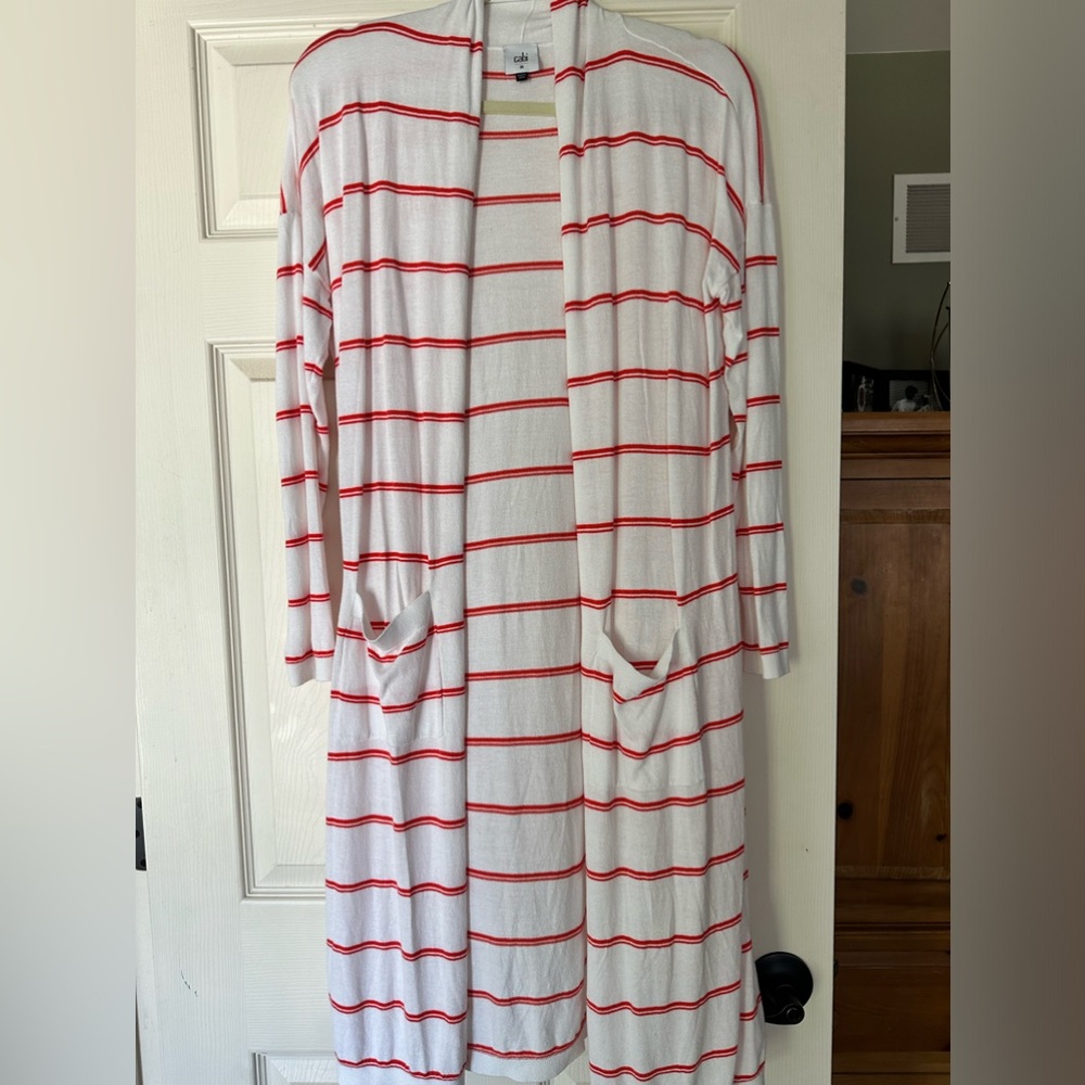 Cabi white/orange stripe duster cardigan size M